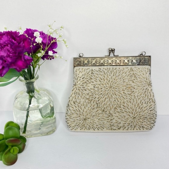 beaded cream handbag wristlet purse vintage - Picture 4 of 9